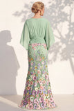 Mermaid Lilac Floral Applique V-Neck Long Mother of the Bride Dress