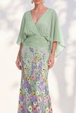 Mermaid Lilac Floral Applique V-Neck Long Mother of the Bride Dress