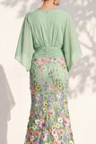 Mermaid Lilac Floral Applique V-Neck Long Mother of the Bride Dress