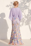 Mermaid Lilac Floral Applique V-Neck Long Mother of the Bride Dress