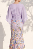 Mermaid Lilac Floral Applique V-Neck Long Mother of the Bride Dress