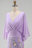 Mermaid Lilac Floral Applique V-Neck Long Mother of the Bride Dress