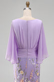 Mermaid Lilac Floral Applique V-Neck Long Mother of the Bride Dress