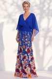 Mermaid Lilac Floral Applique V-Neck Long Mother of the Bride Dress