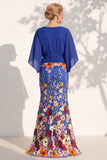 Mermaid Lilac Floral Applique V-Neck Long Mother of the Bride Dress
