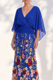 Mermaid Lilac Floral Applique V-Neck Long Mother of the Bride Dress