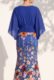 Mermaid Lilac Floral Applique V-Neck Long Mother of the Bride Dress
