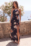 Mermaid Black Floral Wedding Guest Dress with Slit