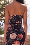 Black Strapless Floral High Low Wedding Guest Dress