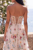 Sweetheart Ivory Floral Embroidered Corset Wedding Guest Dress