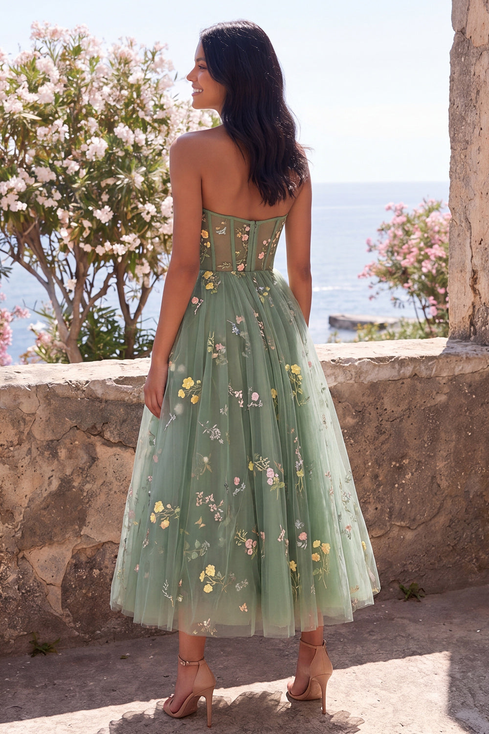 dusty sage midi dress Wedtrend Women Dusty Sage Floral Embroidered Midi Dress Sweetheart Corset A  Line Wedding Guest Dress – WEDTREND