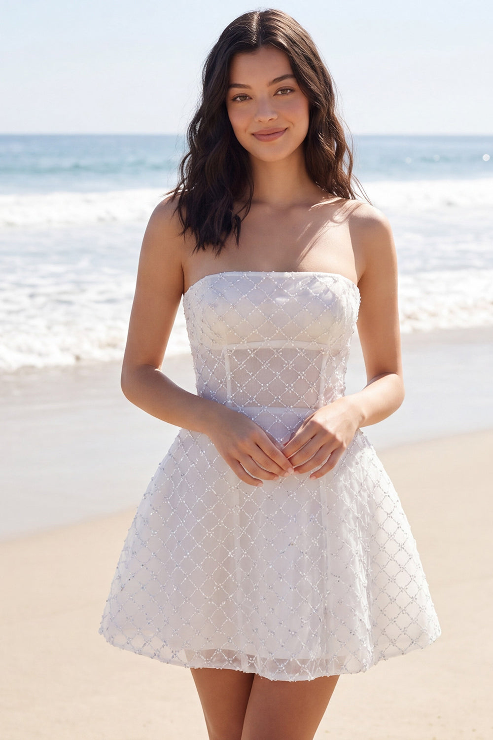 graduation dress corset White Corset A Line Tulle High-Low Graduation Homecoming Dress with Lace Appliques