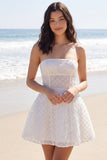 Strapless Ivory A Line Corset Beaded Mini Dress