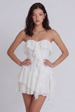 Ruffled Strapless A Line Little White Dress