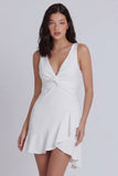 Ivory V-Neck Twist Front Bodycon Mini Dress