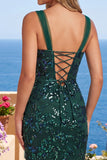 Dark Green Bodycon Sequin Short Homecoming Dress with Slit