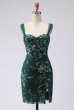 Dark Green Bodycon Sequin Short Homecoming Dress with Slit
