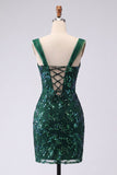 Dark Green Bodycon Sequin Short Homecoming Dress with Slit