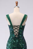 Dark Green Bodycon Sequin Short Homecoming Dress with Slit