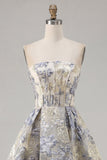 Dusty Blue Jacquard A Line Strapless Corset Short Homecoming Dress