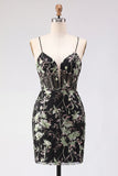 Black Floral Corset Bodycon Sequin Homecoming Dress