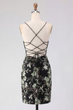 Black Floral Corset Bodycon Sequin Homecoming Dress