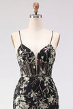 Black Floral Corset Bodycon Sequin Homecoming Dress