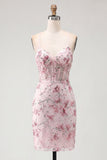 Black Floral Corset Bodycon Sequin Homecoming Dress
