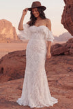 Mermaid Lace Off The Shoulder Ivory Engagement Dress