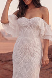 Mermaid Lace Off The Shoulder Ivory Engagement Dress