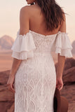 Mermaid Lace Off The Shoulder Ivory Engagement Dress