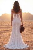 Lace Strapless Ivory Corset Engagement Dress with Slit