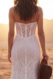 Lace Strapless Ivory Corset Engagement Dress with Slit