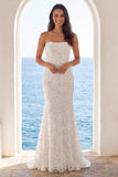 Strapless Ivory Mermaid 3D Embroidered Wedding Dress