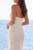 Strapless Ivory Mermaid 3D Embroidered Wedding Dress