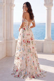 Off the Shoulder Ivory Floral Embroidered Corset A Line Wedding Dress