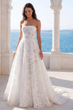 Lace Strapless A Line Ivory Wedding Dress
