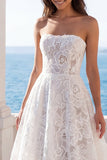 Lace Strapless A Line Ivory Wedding Dress