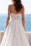 Lace Strapless A Line Ivory Wedding Dress