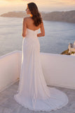 Ivory Mermaid Ruched Strapless Wedding Dress with Slit
