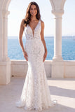 Mermaid Ivory V-Neck Embroidered Wedding Dress
