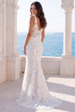 Mermaid Ivory V-Neck Embroidered Wedding Dress