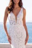 Mermaid Ivory V-Neck Embroidered Wedding Dress