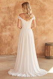Off the Shoulder Ivory A Line Wedding Dress with Lace