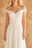 Off the Shoulder Ivory A Line Wedding Dress with Lace