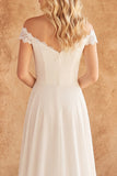 Off the Shoulder Ivory A Line Wedding Dress with Lace
