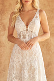 Boho Ivory Lace V-Neck Corset A Line Wedding Dress