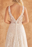 Boho Ivory Lace V-Neck Corset A Line Wedding Dress