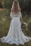 2 Piece Ivory Lace Off the Shoulder Corset Boho Wedding Dress