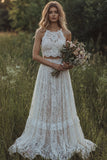 Boho Ivory Lace Ruffled A Line 2 Piece Wedding Dress